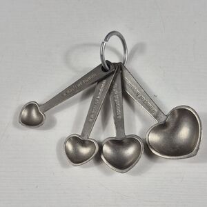 VINTAGE HEART SHAPE PEWTER  4 PC MEASURING SPOON SET  USA
